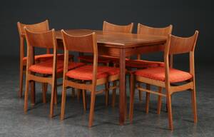 Spisebord af teak, seks spisestole, 1950erne 7
