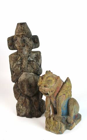 Indische Holzfiguren, Ganesia und Naga Drache 2 
