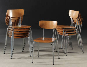 Stolar,stapelbara, teakfanerad sits 1900-talets sista hälft. 10