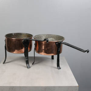 KASTRULLER, 2 st, koppar  smide, 1800-tal