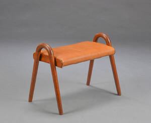 Fodskammel af teak og læder