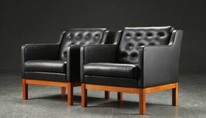 Erik Ole Jørgensen. Par lænestole, model EJ-315, sort læder 2 