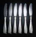 Horsens Sølvvarefabrik. Rex, seks middagsknive med skafter af sølv 6