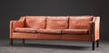 Tre-personers sofa patineret læder, dansk møbelproducent