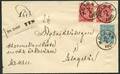 AFA 5,6 1875. Tjenestemærker, 4 Øre, blå og 8 Øre, rød par på Adressebrev for 1 pakke sendt fra HOLBÆK til Slagelse.