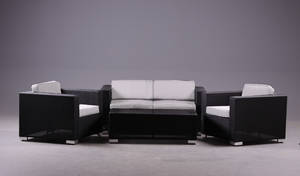 Havemøbelsæt i sort texline med cremefarvede hynder 4