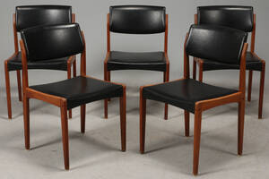 H.W. Klein. Fem stole af teak. Udført hos Bramin Møbler