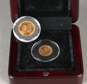 Frederik d. 8 og Christian d. 10, 10 og 20 krone mønter i guld