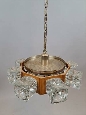 Taklampa, glas och teak