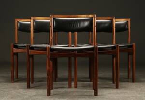 Seks spisestole, palisander og skind, 1950erne 6