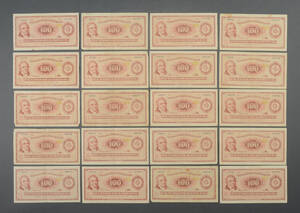 Danmark. 20 stk. 100 kroner pengesedler.