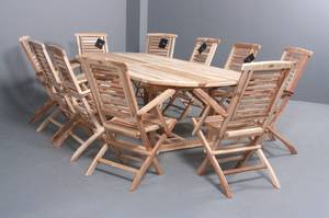 Havemøbelsæt. Stort bord samt ti armstole. Teak. 11