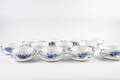 Royal Copenhagen, buljongkoppar med fat Blå Blomst för 12 personer. 24