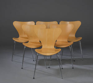 Arne Jacobsen. Seks syver stole, model 3107, ahorn 6
