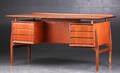 Fritstående skrivebord, teak, 1950erne, dansk møbeldesign
