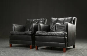 Par lænestole, art deco stil, sort læder 2