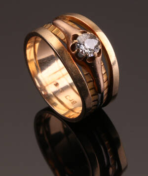 Herrering af guld 14 kt med brillant ca 0 75 ct.