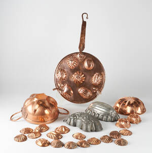 Samling kakformar i koppar, 18 1900-tal. 22 st 22