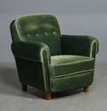 Lænestol m. grøn velour, 1940erne Denne vare er sat til omsalg under nyt varenummer 4226358