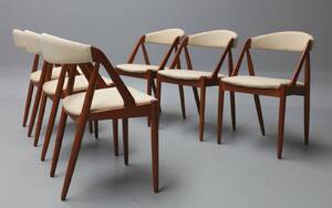 Kai Kristiansen. Et sæt på Seks stole i teak, model 31 6 