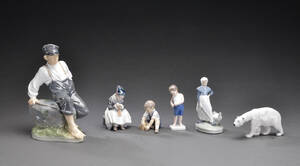 En samling figurer af porcelæn BG samt Royal Copenhagen bestående af  6 stk.
