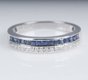 Safir- og brillantring af 14 kt. hvidguld