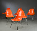 Ray og Charles Eames. Seks skalstole, model DSX. Orange glasfiber 6