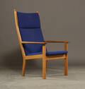 Hans J. Wegner. Højrygget lænestol, egetræ, model GE-284A 