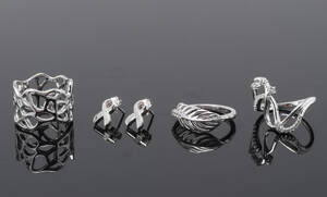 Christina Watches, 3 ringe, samt par ørestikker af sterling sølv, str. 55