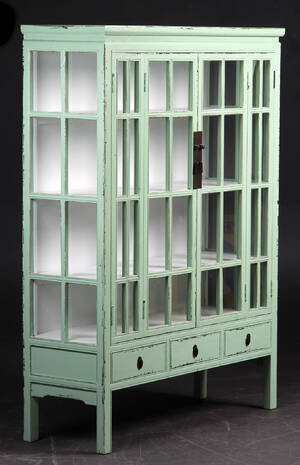 Vitrineskab, lys grøn antikbemaling