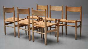 Hans J. Wegner. Sæt på seks stole i eg, model CH36. 6 