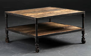 Sofabord industrielt design, massiv genbrugs elmetræsplade