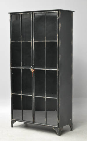 Nordal sort vitrineskab i jern med glaslåger