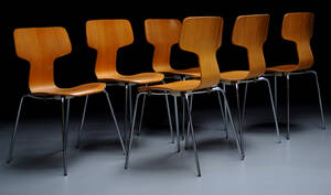 Arne Jacobsen Sæt på seks stole, model 3103 6 
