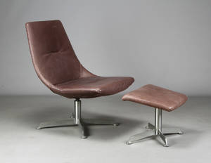 Lænestol samt tilhørende skammel betrukket med bøffellæder 2