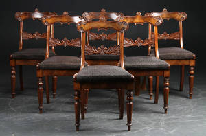 Seks salonstole af mahogni. 1800-tallet