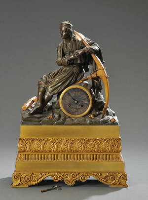 Louis Philippe kaminur af patineret og forgyldt bronze, ca. 1840