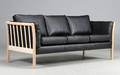 Dansk Design Skagen Tremmesofa 3 pers., i sæbebehandlet ask m. hynder i sort læder