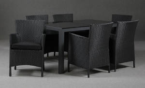 Havemøbler. Havebord samt seks armstole, granit og polyrattan, sort 7