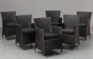Havemøbler. Seks havestole, sort polyrattan. 6 