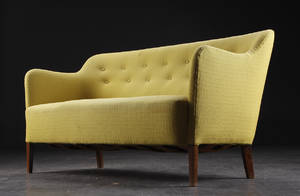 To-pers. sofa, poleret træ og uld, 1940-1950, dansk møbeldesign