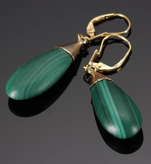 Ørehængere med malakit, 14 kt guld