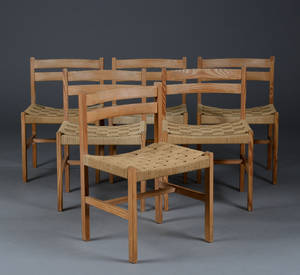 Dansk møbelproducent. Seks stole af fyrretræ. 6