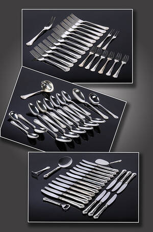 Carl M. Cohr. Herregård bestik til seks personer samt serveringsdele af sølv 61