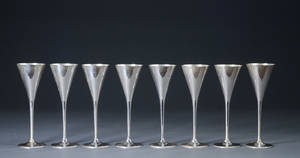 Lysberg Hansen  Terp. Champagne fløjter af pletsølv 8