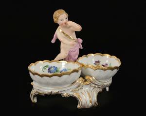 Saltkar med figurin, KPM Berlin, Tyskland, 1800-tal