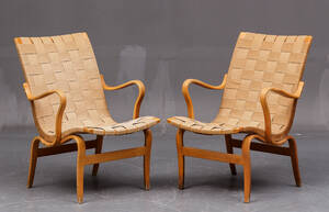 Bruno Mathsson. Par Eva Lænestole med stel af formspændt bøgetræ 2 