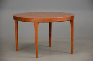 Rundt spisebord af teak, 2 tillægsplader, 1960erne