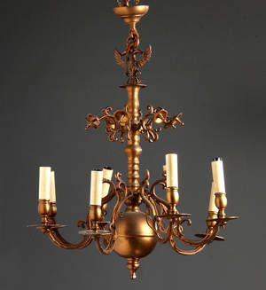 Barokform lysekrone, bronzeret metal