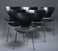 Arne Jacobsen. Seks syver stole, model 3107, sort ask 6 